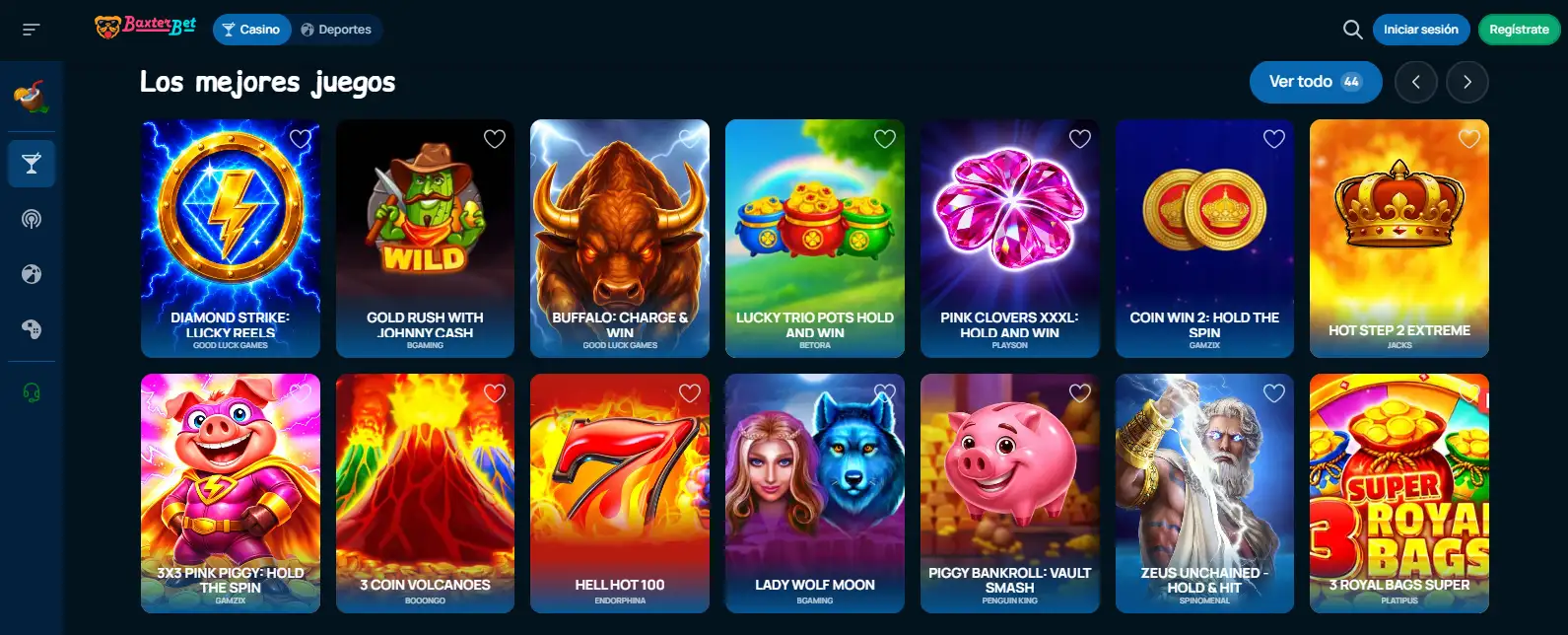 Biblioteca de juegos y categorías disponibles en Baxterbet